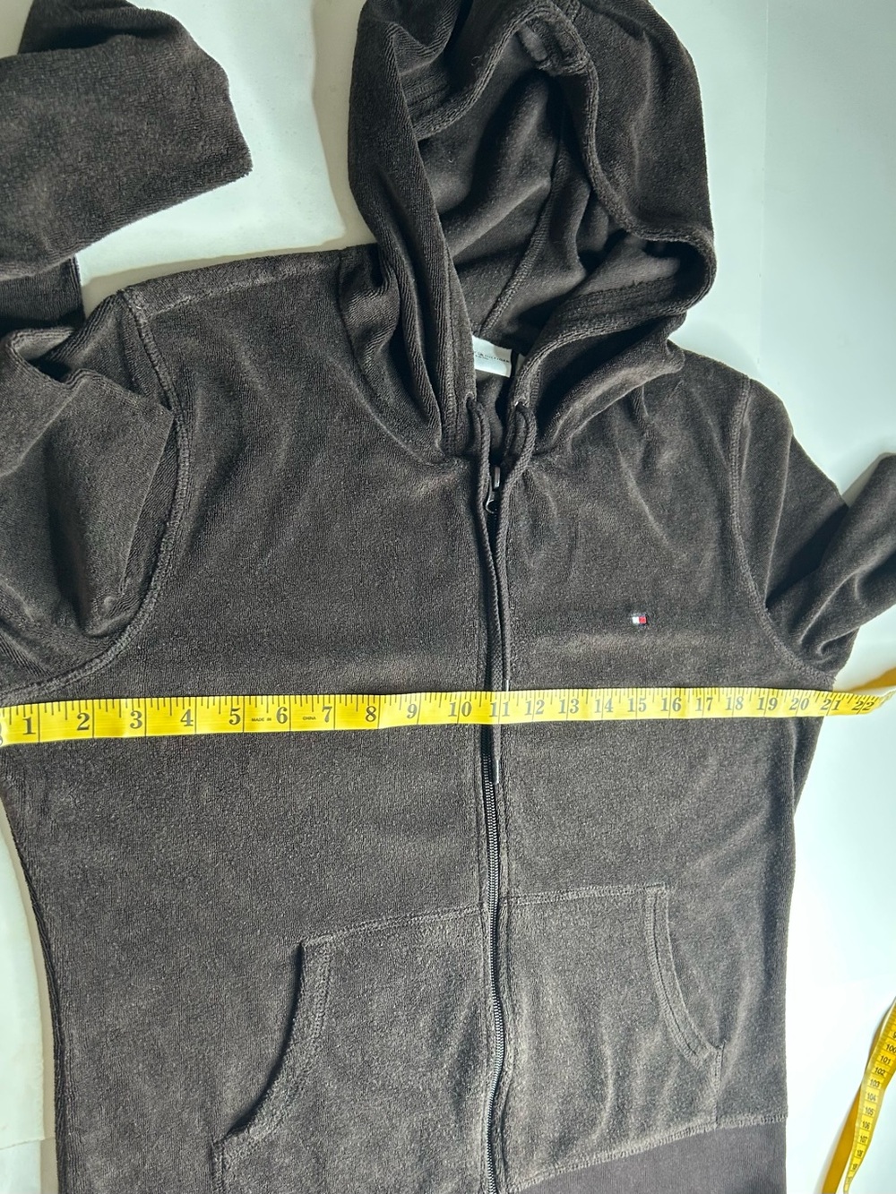 Tommy Hilfiger Chocolate Brown Y2K Velour Zip-Up Hoodie Jacket Sz L Athleisure - Picture 7 of 8